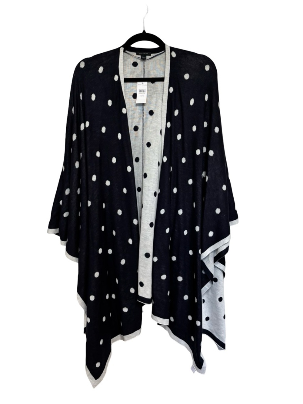 NEW Ann Taylor Sweater Poncho Shawl Wrap in Navy and White Polka Dot - One Size